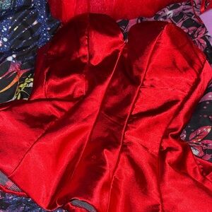 Red Satin Strapless Top